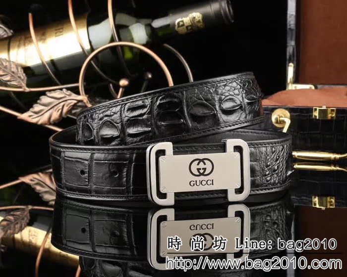 古馳CUCCI 最新款古馳鋼扣鱷魚骨皮 高端男士皮帶 GHG1344